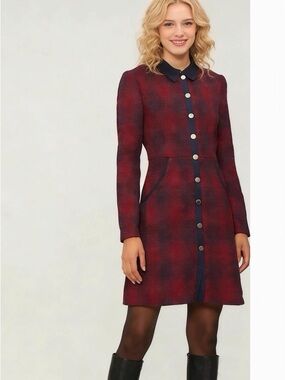 Tailored Red Plaid Button-Front Dress
